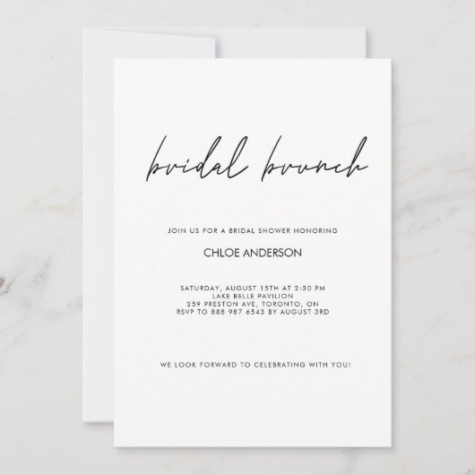 Minimalist Handwritten Script Black Bridal Shower Kaart (Voorkant)