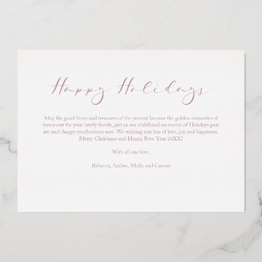 Minimalist Happy Holidays Chic Script Calligraphy Folie Feestdagenkaart (Achterkant)