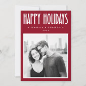 Minimalist Happy Holidays red Christmas photo Feestdagenkaart (Voorkant)