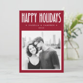 Minimalist Happy Holidays red Christmas photo Feestdagenkaart (Staand voorkant)