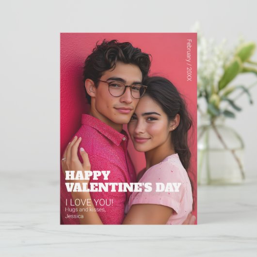 Minimalist Happy Valentijn Ik hou van je paar foto Feestdagenkaart (Staand voorkant)