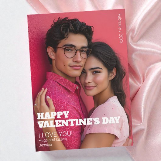 Minimalist Happy Valentijn Ik hou van je paar foto Feestdagenkaart