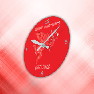 Minimalist Happy Valentijns's My Love op rood   Ronde Klok