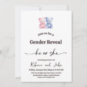 Minimalist He or She Pink Blue Bear Gender Reveal Kaart (Voorkant)