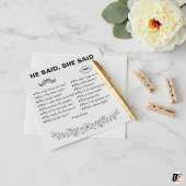 Minimalist He Said She Said Wedding Game Kaart