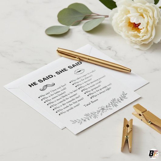Minimalist He Said She Said Wedding Game Kaart