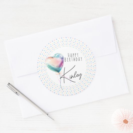 Minimalist Heart Balloon Pastel Happy Birthday  Ronde Sticker (Envelop)