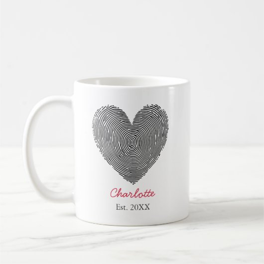 Minimalist Heart Fingerprint Personalized Name Mug Koffiemok (Links)