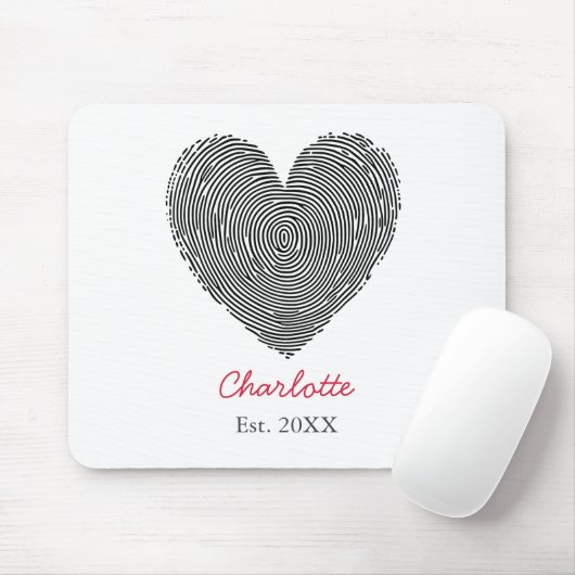 Minimalist Heart Fingerprint Personalized Name  Muismat (Met muis)