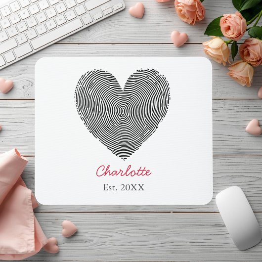 Minimalist Heart Fingerprint Personalized Name Muismat