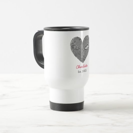 Minimalist Heart Fingerprint Personalized Name Reisbeker (Voorkant links)