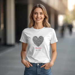 Minimalist Heart Fingerprint Personalized Name T-shirt