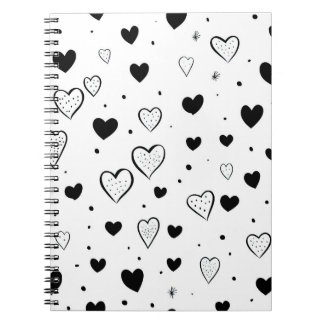 Minimalist Heart Notebook – Black and White Cute Notitieboek