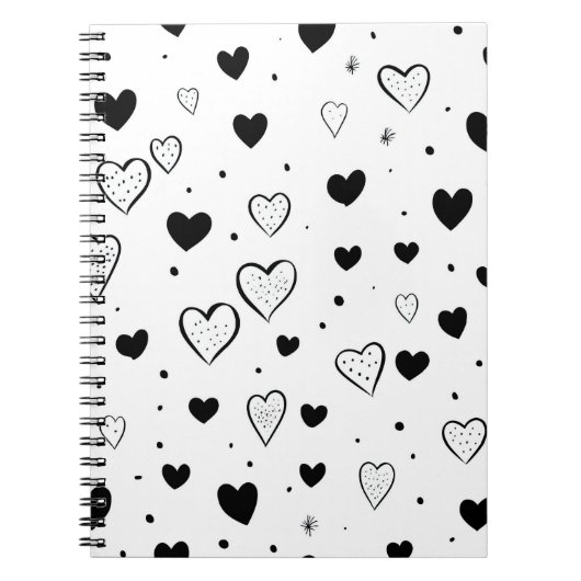 Minimalist Heart Notebook – Black and White Cute Notitieboek (Voorkant)