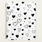 Minimalist Heart Notebook – Black and White Cute Planner (Voorkant)
