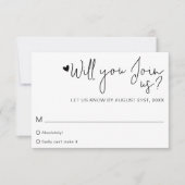 Minimalist Heart Script Contemporary Wedding RSVP (Voorkant)