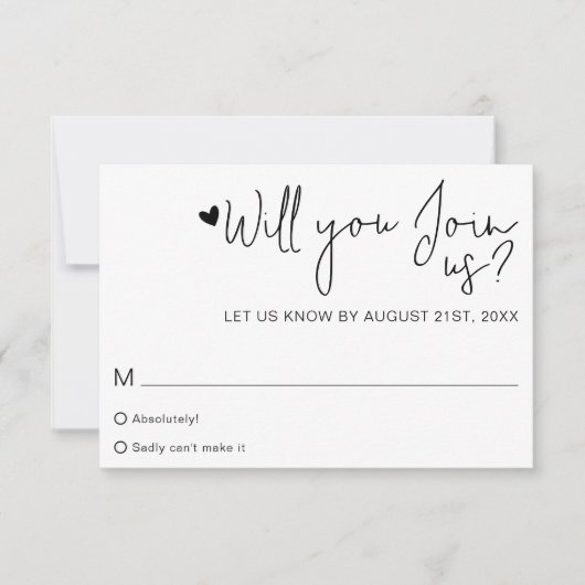 Minimalist Heart Script Contemporary Wedding RSVP (Voorkant)