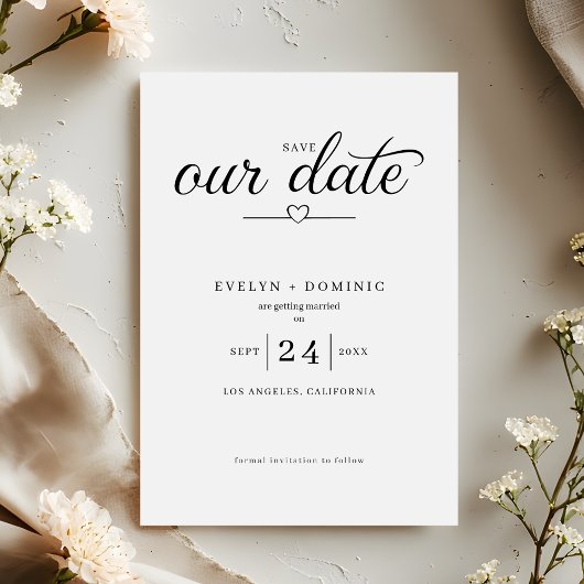 Minimalist Heart Typography Elegant Wedding Save The Date