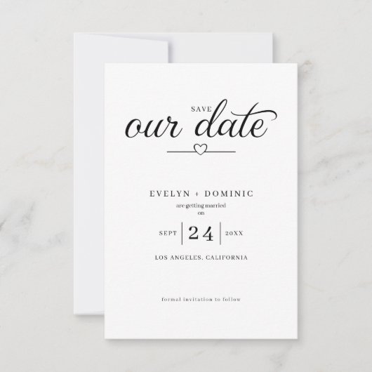 Minimalist Heart Typography Elegant Wedding Save The Date (Voorkant)