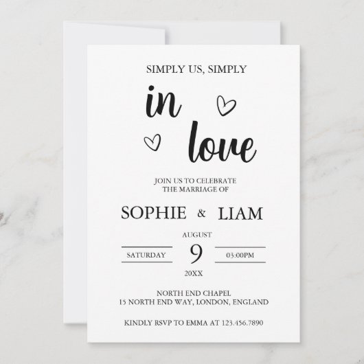 Minimalist Heart Wedding Invitation Kaart (Voorkant)