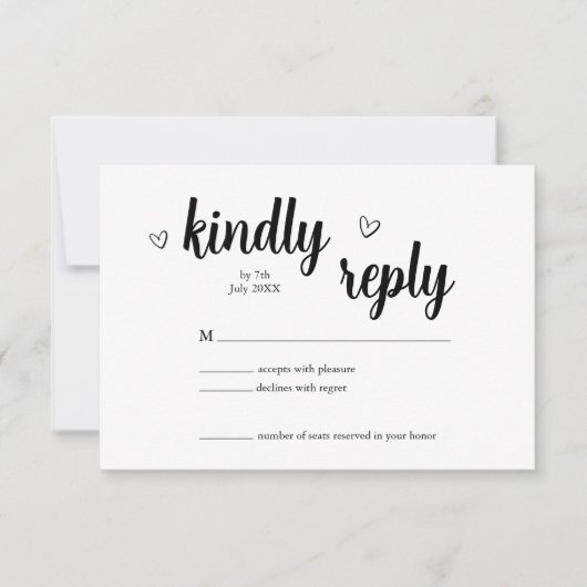 Minimalist Heart Wedding RSVP Card (Voorkant)