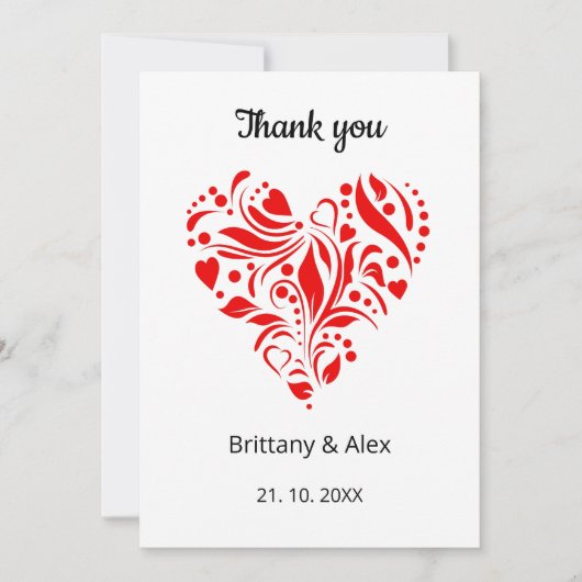 Minimalist Heart Wedding Thank You Card – Custom Bedankkaart (Voorkant)