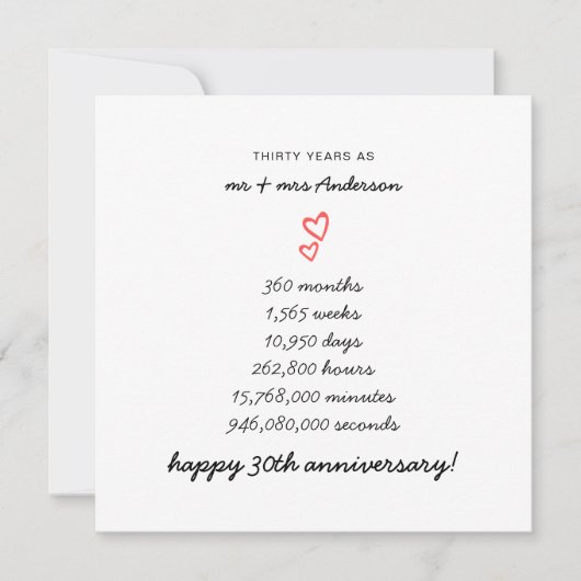 Minimalist Hearts Happy 30th Wedding Jubileum Kaart (Voorkant)