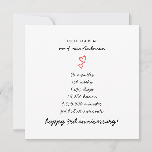 Minimalist Hearts Happy 3rd Wedding Jubileum Kaart (Voorkant)