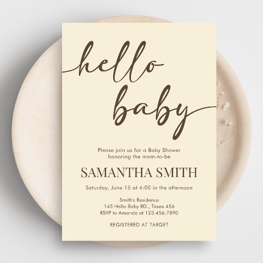 Minimalist Hello Baby Baby Shower Kaart
