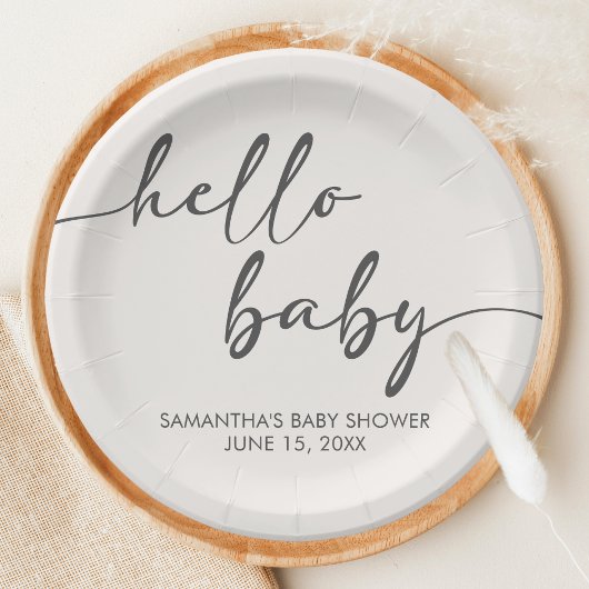 Minimalist Hello Baby Baby Shower Papieren Bordje