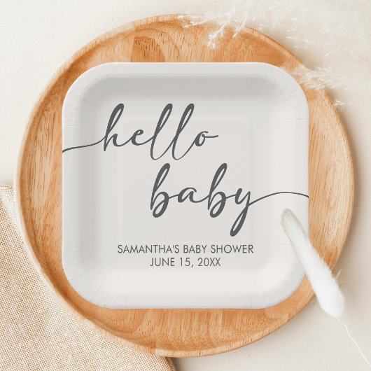 Minimalist Hello Baby Baby Shower Papieren Bordje