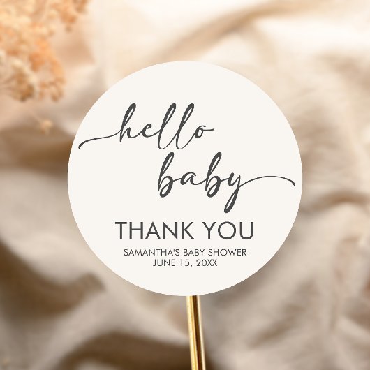 Minimalist Hello Baby Baby Shower Ronde Sticker