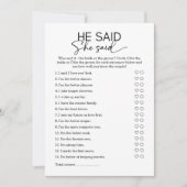 Minimalist Hij zei dat ze Vrijgezellenfeest spel z Kaart (Voorkant)