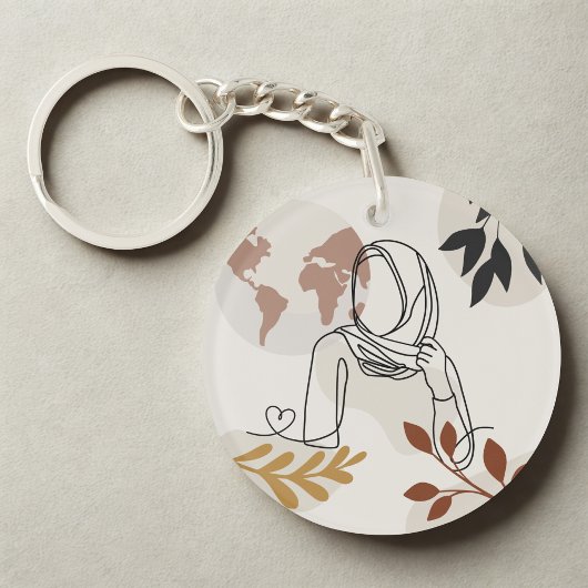 Minimalist Hijab Line Art Circle -Acrylic Keychain