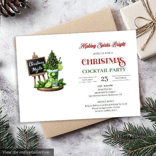 Minimalist Holiday Cocktails Editable Party Invite Kaart