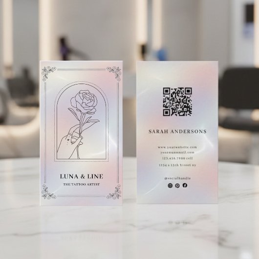 Minimalist Holographic Floral QR Code  Visitekaartje