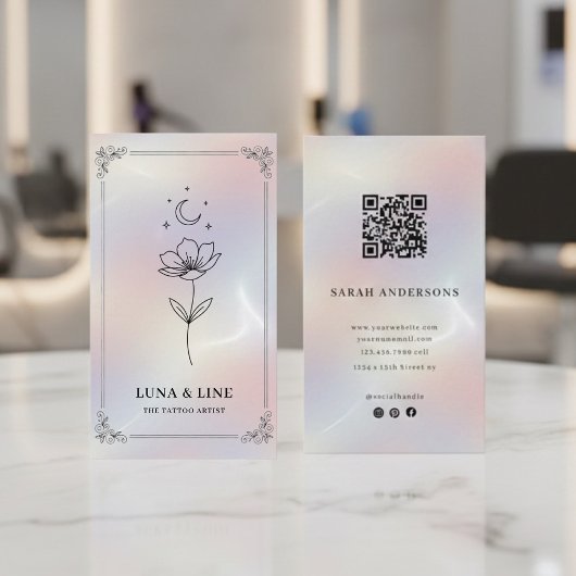 Minimalist Holographic Floral QR Code Visitekaartje