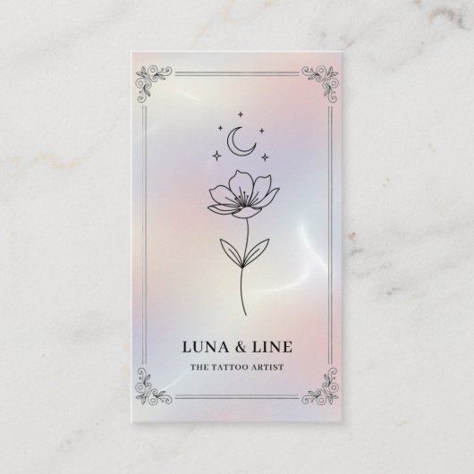 Minimalist Holographic Floral QR Code Visitekaartje (Voorkant)