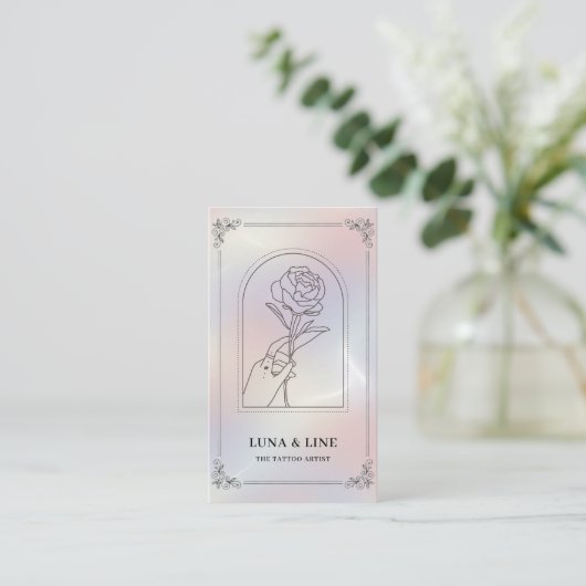 Minimalist Holographic Floral QR Code  Visitekaartje (Staand voorkant)