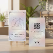 Minimalist Holographic Yoga Studio QR Code Visitekaartje