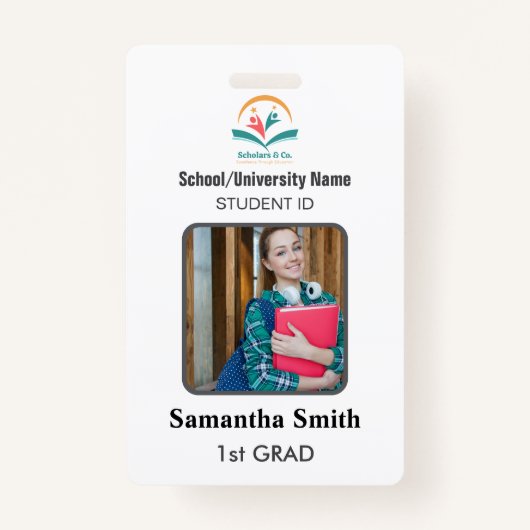 Minimalist Homeschool Student ID Badge with Photo (Voorkant)