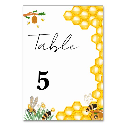 Minimalist Honey bee bruiloft tafel nummer Kaart (Voorkant)