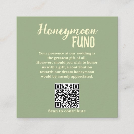 Minimalist Honeymoon Fund QR Code Wedding Informatiekaartje (Voorkant)