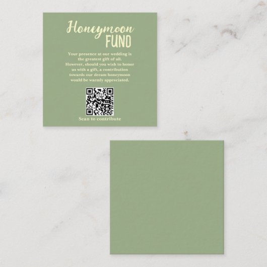 Minimalist Honeymoon Fund QR Code Wedding Informatiekaartje (Voorkant / Achterkant)