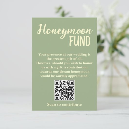 Minimalist Honeymoon Fund QR Code Wedding Informatiekaartje (Staand voorkant)