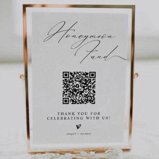 Minimalist Honeymoon Fund Sign with QR Code Poster
