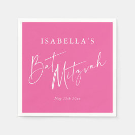 Minimalist Hot Pink Custom Bat Mitzvah Welcome Servet
