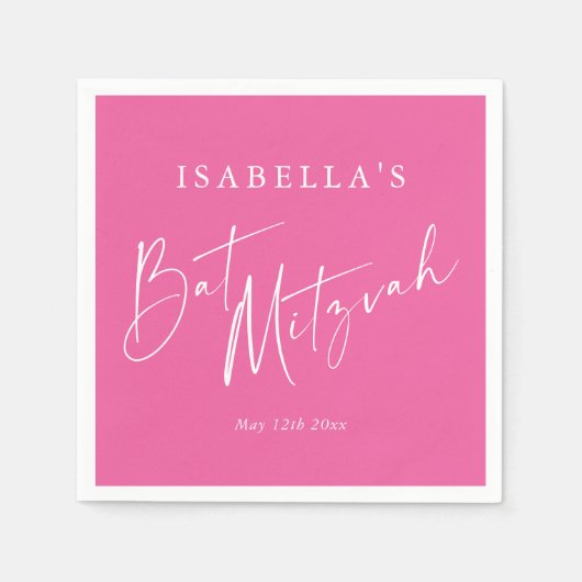 Minimalist Hot Pink Custom Bat Mitzvah Welcome Servet (Voorkant)
