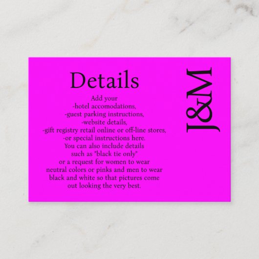 Minimalist Hot Pink Magenta Enclosure Details Card Informatiekaartje (Voorkant)