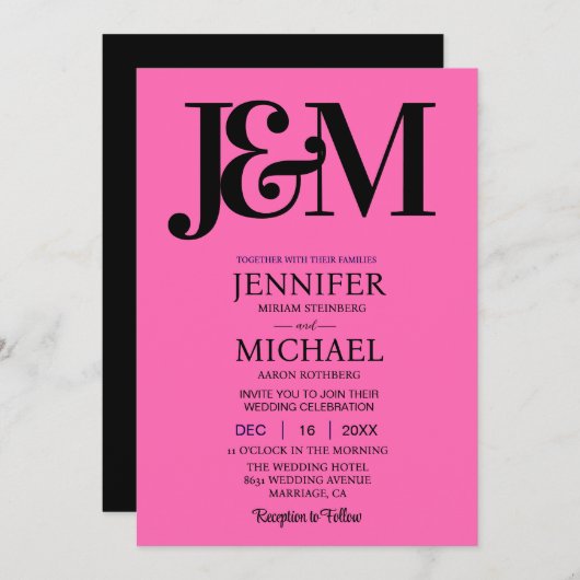 Minimalist Hot PInk Magenta Fuschia Wedding Kaart (Voorkant / Achterkant)